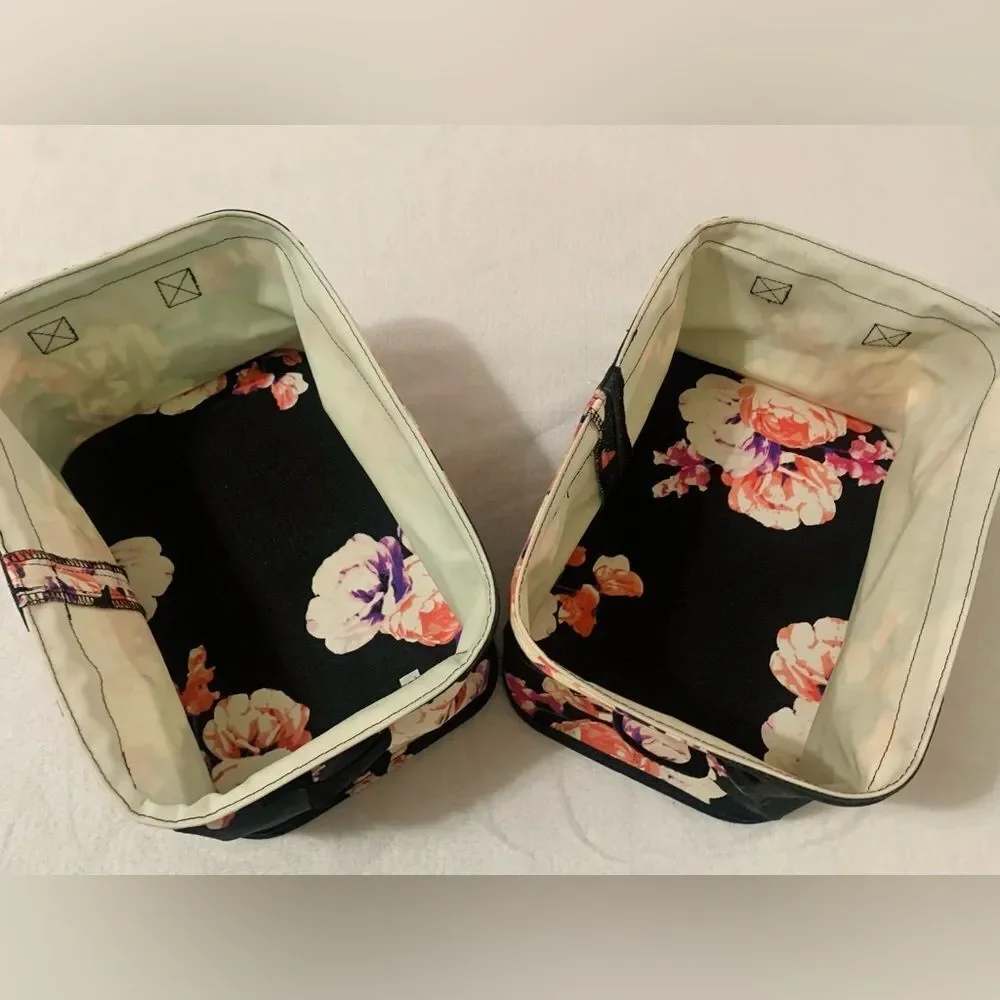 PINK VS HTF VINTAGE BLACK FLORAL STORAGE BIN TRUNK SET OF 2